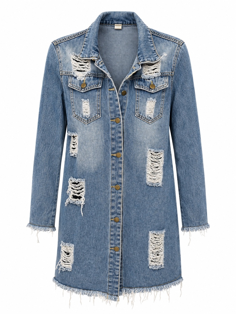 Distressed Open-Back Light Blue Denim Jacket - Picture 3 of 3